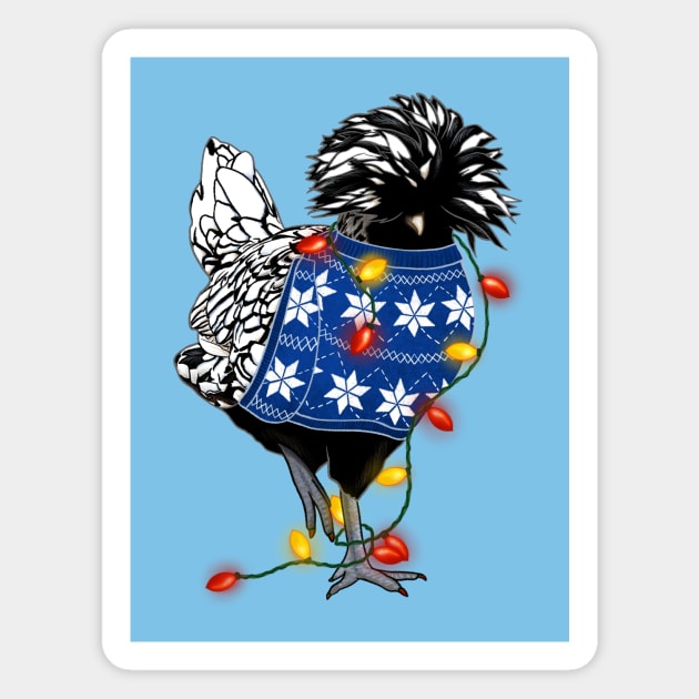 Silver-Laced Polish Chicken In Ugly Christmas Sweater Tangled In Lights Magnet by Ashley D Wilson